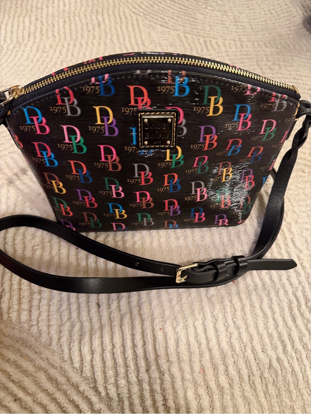 NWOT Dooney & Bourke Black Multicolor DB Logo Crossbody Bag
